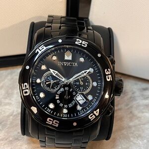 Invicta Pro Diver Chronograph Black Ion Plated Tritnite Night Glow 48mm Watch